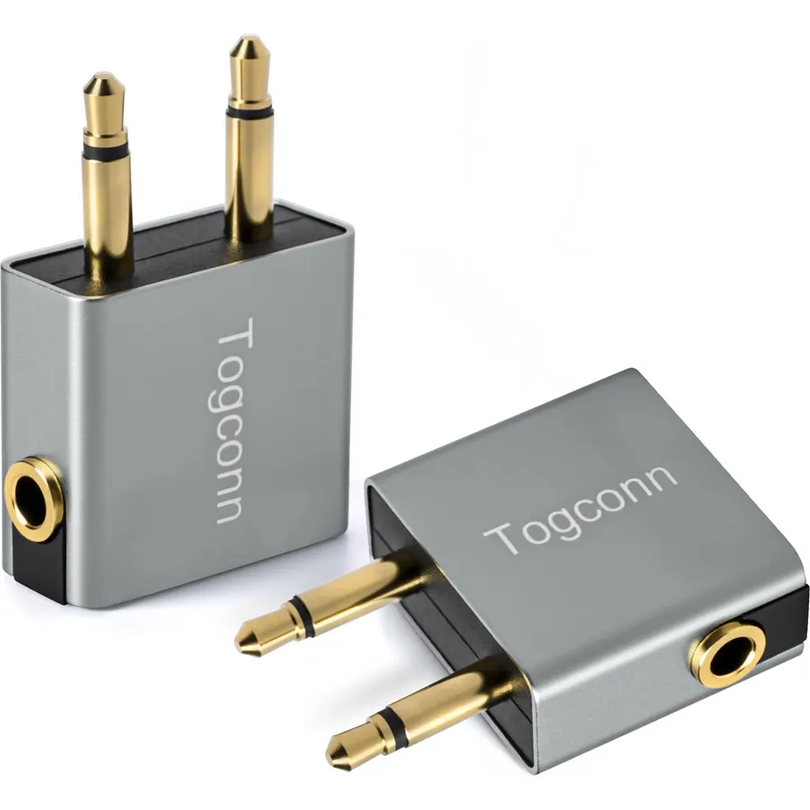 1/8" 1/8 Inch Airplane Flight Headphone Adapter 2Pack, Dual 3.5mm Male to 3.5mm Female Airplane Headphones Jack Aux Audio Converter Connector (Aluminum Shell) for in-Flight Entertainment Systems