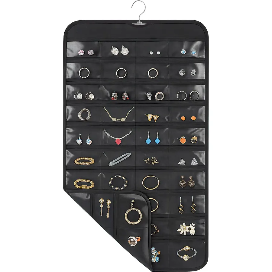 1 Pack Hanging Jewelry Organizer, 80 Clear Pockets Earring Storage