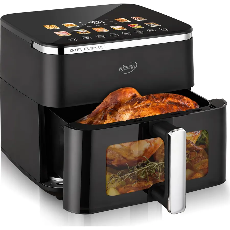 10.6 QT Oilless XL Large Air Fryer, 9 Presets & Keep Warm,Stainless Steel Inner Cavity, 400°F Precise Temp Control, Shake Reminder, Square Non-Stick&Dishwasher Safe Basket,With Visible Window