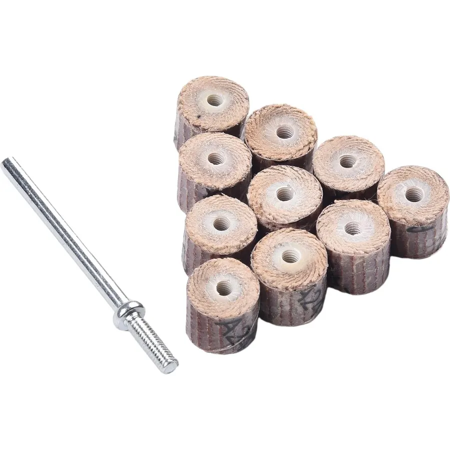 10-Pack Rotary Tool Sanding Flap Wheels with Mandrel, 3mm Shank