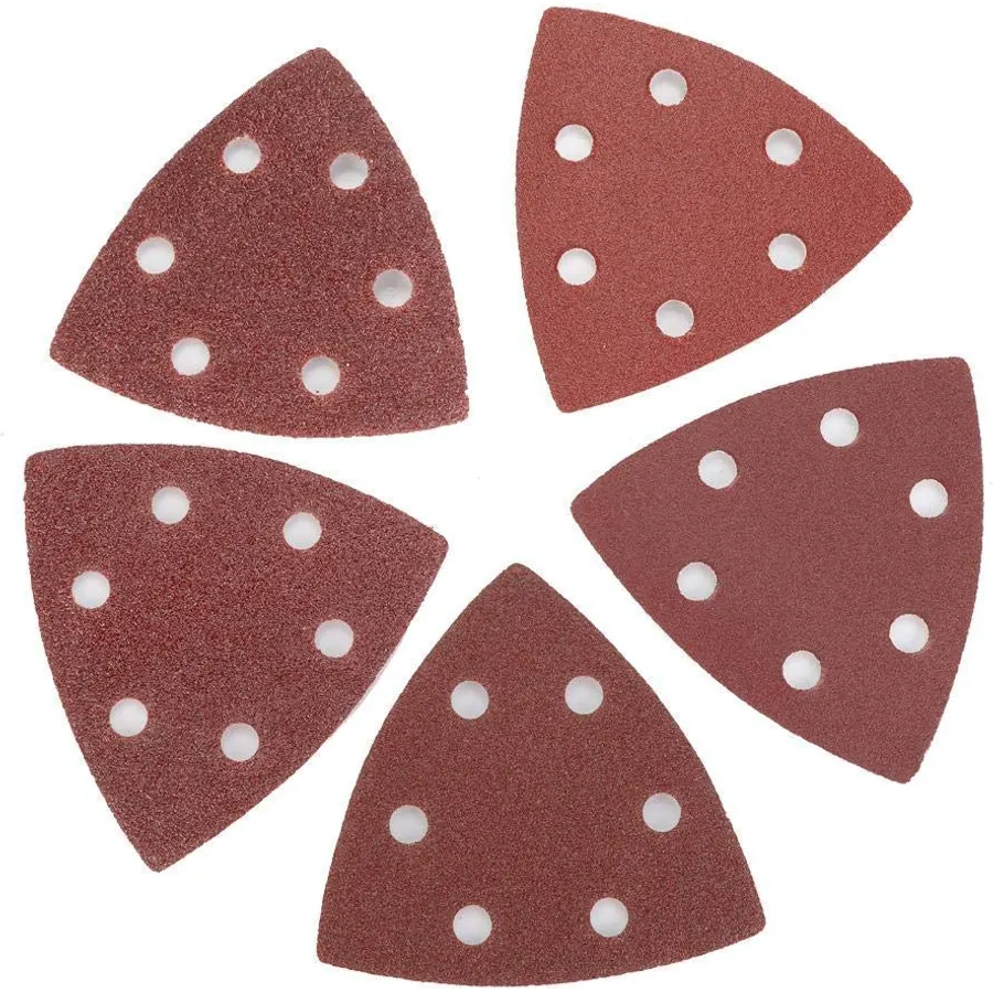 100pcs Sanding Paper, 80mm 60/80/120/180/240 Grits Triangular Hook & Loop Triangle Sandpaper +1 Sand Pad for Bosch Fein Oscillating Multi Tool