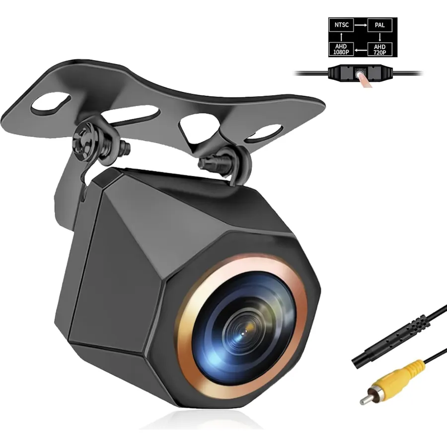 1080P Backup Camera for Car, 3MP 170° AHD CVBS Universal Rear View Camera with Night Vision & 4 Modes,12-24V, IP68K, Guide Line, Mirror/Normal Switch,Rear/Front/Side cam for car,SUV,truck, large truck