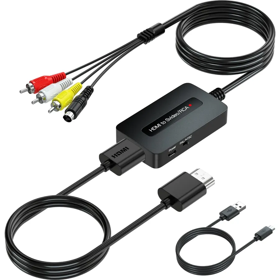 1080P HDMI to Svideo RCA Converter, HDMI to Composite AV CVBS Converter, HD to S-Video RCA Adpater for HD Devices to Display on Older TVs with Svideo/AV