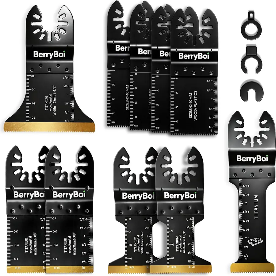 10PC Oscillating Saw Blades and High-Carbon Steel Titanium Oscillating Blades Set, Universal Oscillating Blades for Metal and Wood, Quick Release, Universal Quick-Change System