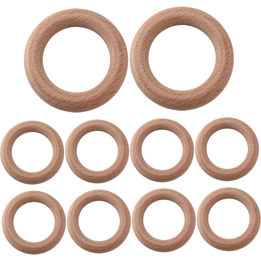 10pcs Wooden Ring Natural Wood Rings Ideal for Macrame Smooth Wood Teething Rings Ideal for Babies 70x12mm