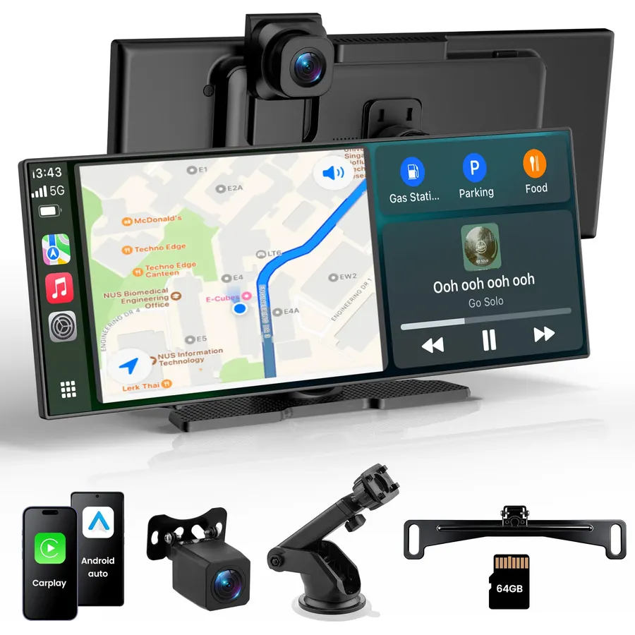 10.26'' Portable Carplay Screen for Car with Dash Cam & Backup Camera