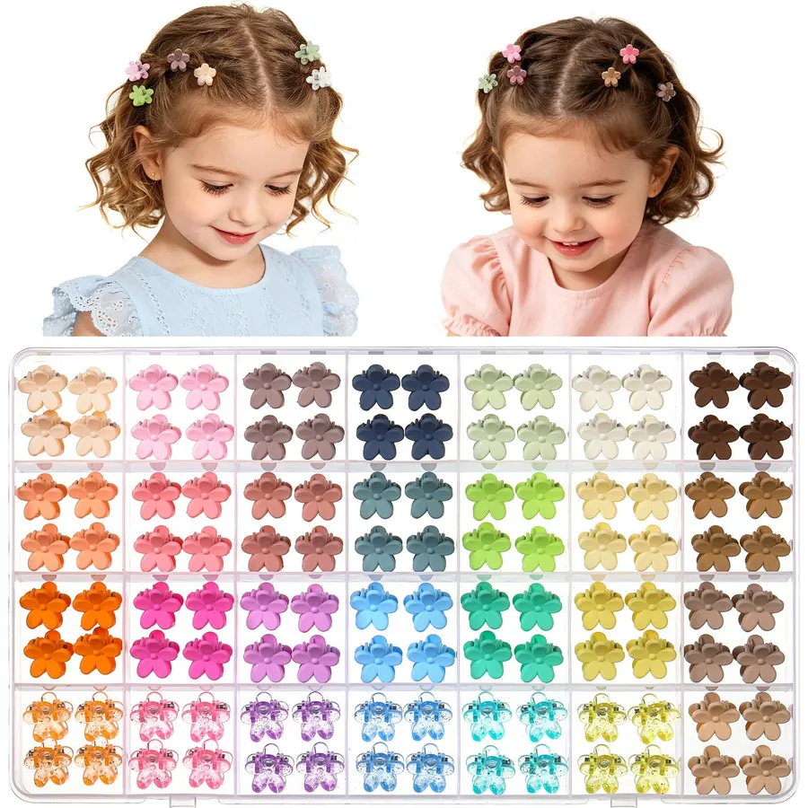 112 Pcs Baby Hair Clips, 28 Color Mini Flower Hair Clips in Organizer Box