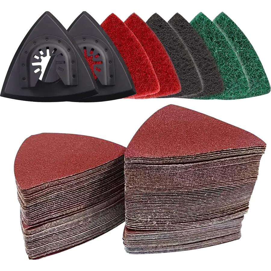 133PCS Oscillating Tool Sanding Pads Kit,125 Sandpaper, 2 Triangular Sanding Pads and 6 Triangular Scrubbing Pads for Surface Sanding,Mechanical Maintenance Cleaning,Polishing,Deburring