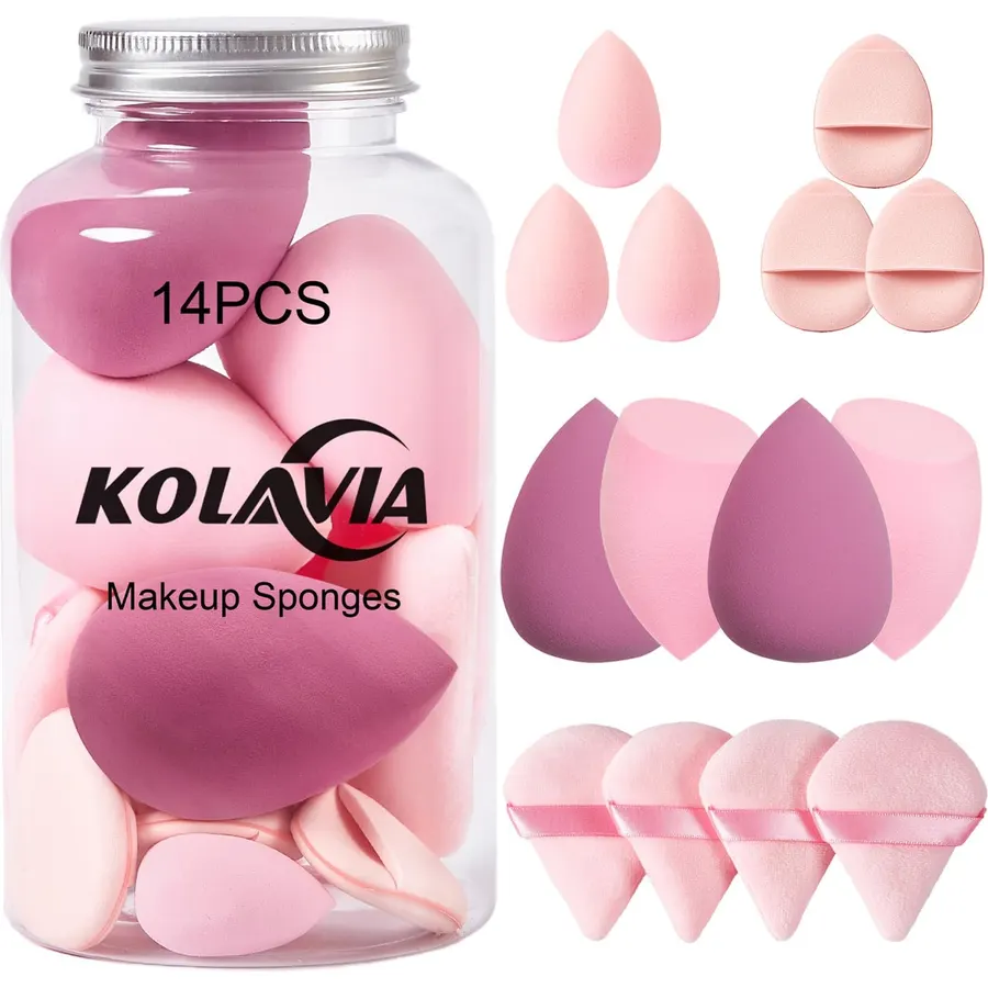 14PCS Makeup Sponge Set, Makeup Wonder Blender for Foundation Blending with 3PCS Mini Beauty Sponges & 4PCS Triangle Powder Puff, Soft Make Up Sponges for Face Cosmetic Applicator for Powder Liquid