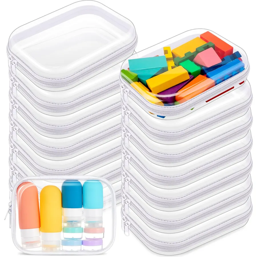 15 Pcs Clear Hard Shell Plastic Zipper Case, 7.9 x 5.9 Inches