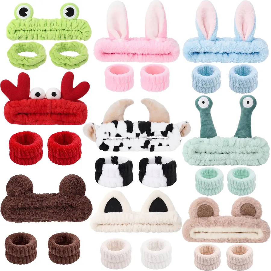18 Pcs Spa Headband and Wristbands for Face Washing