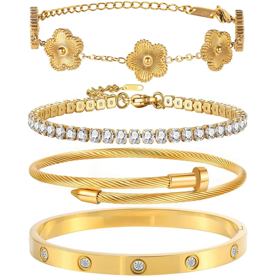 18K Gold Plated Lucky Clover Jewelry Set, Birthday Gifts for Women