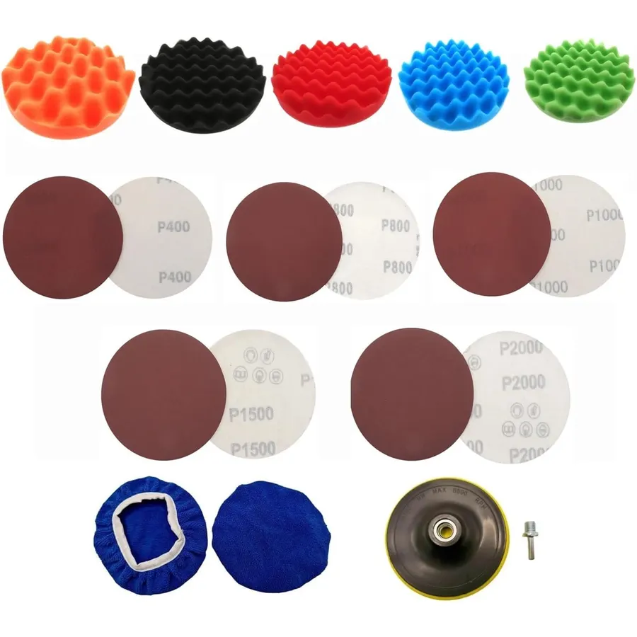 19Pcs 6" Sponge Sanding Set with Wax Cloths & M14 Pad