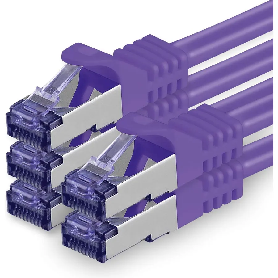 1aTTack.de Cat.7 LAN ethernet Cable 0,5m - Violet - Cat7 LAN Network 10GBASE-T - 10000 Mbps (Sftp Pimf) Double Shielded patchcable RJ45 Plug Cat.6a