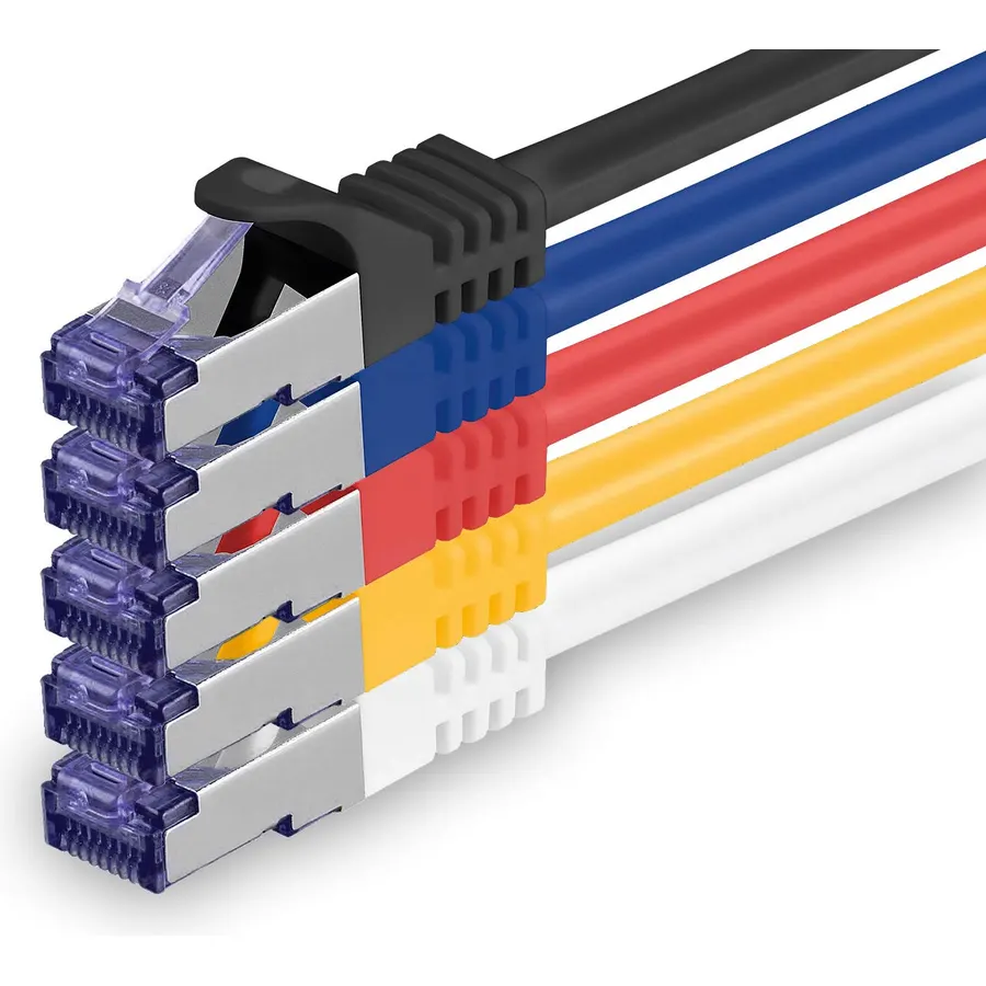 1aTTack.de Cat.7 LAN ethernet Cable 0,5m - 5 Colors Set 03 - Cat7 LAN Network 10GBASE-T - 10000 Mbps (Sftp Pimf) Double Shielded patchcable RJ45 Plug Cat.6a