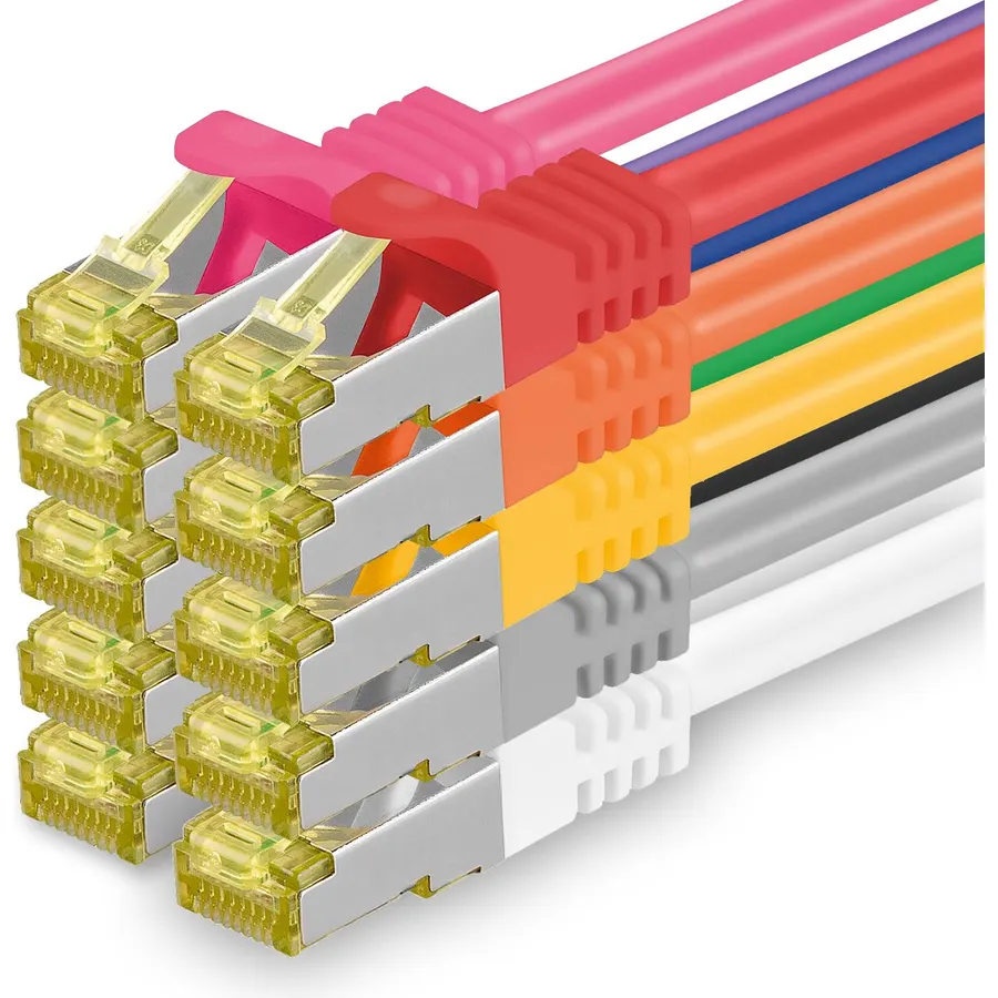 1aTTack.de Cat.7 Patch Cable Set S/FTP (PiMF) Ethernet LAN Network Cables 10 Gigabit/s High Speed 600 MHz with Locking Protection Halogen-Free (LSZH) 10 Couleurs - 10 Pieces 5m