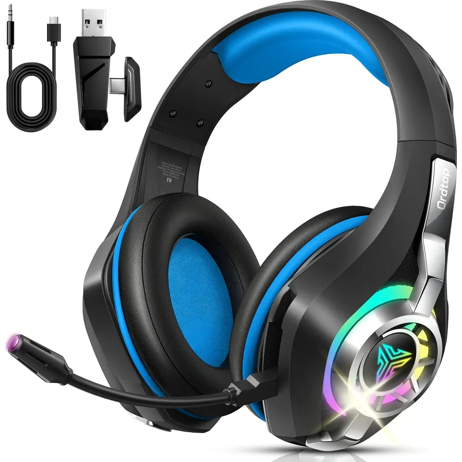 2.4GHz Wireless Gaming Headsets for PS5/PS4/Switch, New RGB Bluetooth 5.4 Noise Cancelling Gaming Headphones with 7.1 Surround Sound, 40mm Drivers, 276g Ultraligero, Memory Foam, 40Hrs Audífonos Gamer
