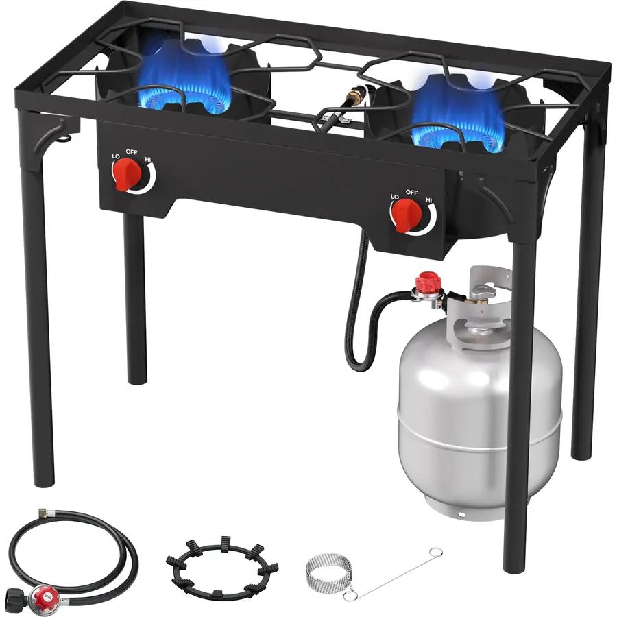 2 Burner Propane Camp Stove | 150,000 BTU | High Pressure Gas Burners