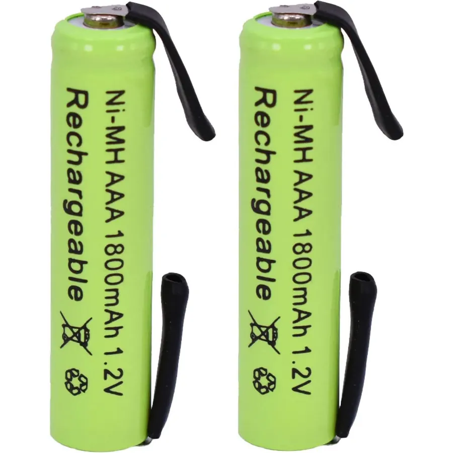 【2 Pack】 AAA 1800mAh 1.2V Ni-MH with Solder Tabs Rechargeable Battery Cell, for Electric Shaver, Razor, Toothbrush