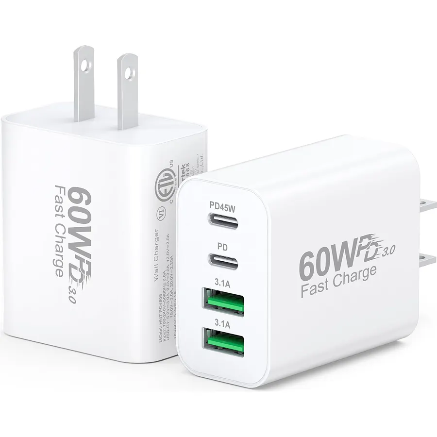 [2 Pack] USB C Charger Block, 60W Max Output Type C Charger Fast Charging