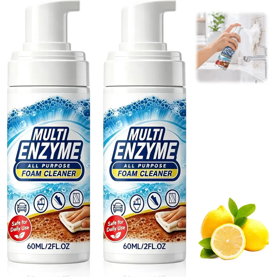 2 PCS Multi-Enzyme Foam Cleaner, Multi-Surface Foam Cleaner Spray, Deep Cleaning Foam Spray, All-Purpose Deep Cleaning Spray for Kitchen, Upholstery, Carpet, and Car Interior — Towels Are Provided
