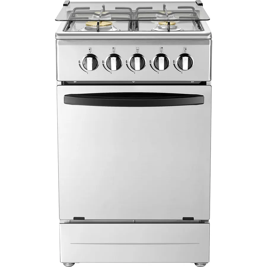 20" Free Standing Gas Stove Oven Range,4 Burner LPG Cooktop with 65L Oven, 201 Stainless Steel Body, Double Layer Mirror Surface Tempered Glass Door, Compact Design for Kitchen (NG-LPG Conversion Kit)