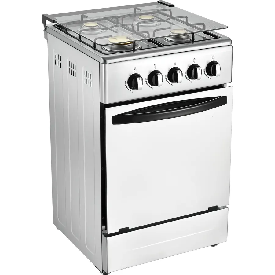 20-Inch Gas Range with 4 Burners, 68L Rotary Baking Oven, Stainless Steel Body, Double Layer Tempered Glass Door (NG-LPG Conversion Kit)