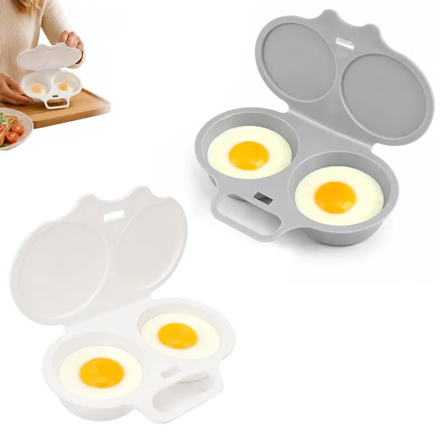 2026 New Dual Microwave Egg Cooker Two Cavity -Light Gray And White