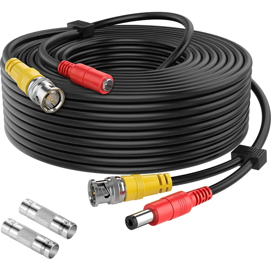 2 Pack 16.4ft (5M) 4K Ultra HD BNC Video Cable Wire, Security Camera Extension Cable, All-in-One Siamese CCTV Power Cable for DVR System, Includes 4 BNC Connectors & 100 Cable Clips