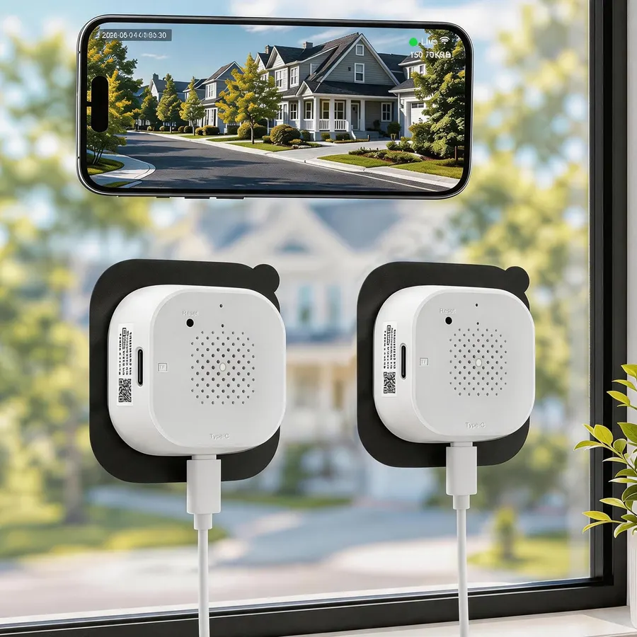 No Drill 2K Window Camera with Angled Mount, 5GHz&2.4GHz WiFi Indoor Camera for Home Security for Outdoor Monitoring, Anti-Glare Color Night Vision, 24/7 Recording, Free Human/Car/Pet Detection, Alexa