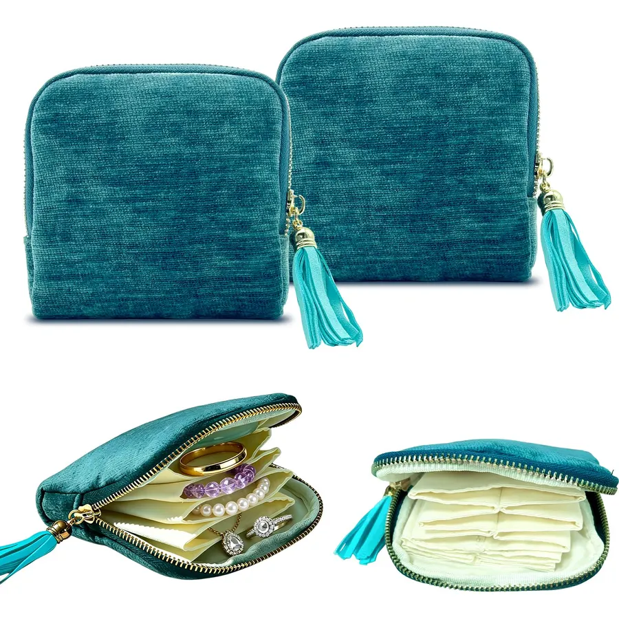 2026 Travel Jewelry Case Organizer, Portable Travel Jewelry Organizer, Jewelry Pouch for Journey Rings Crystal Bracelet & Bangle Organizer with Tassel Zipper, Mothers Day Gifts for Women, Navy Blue