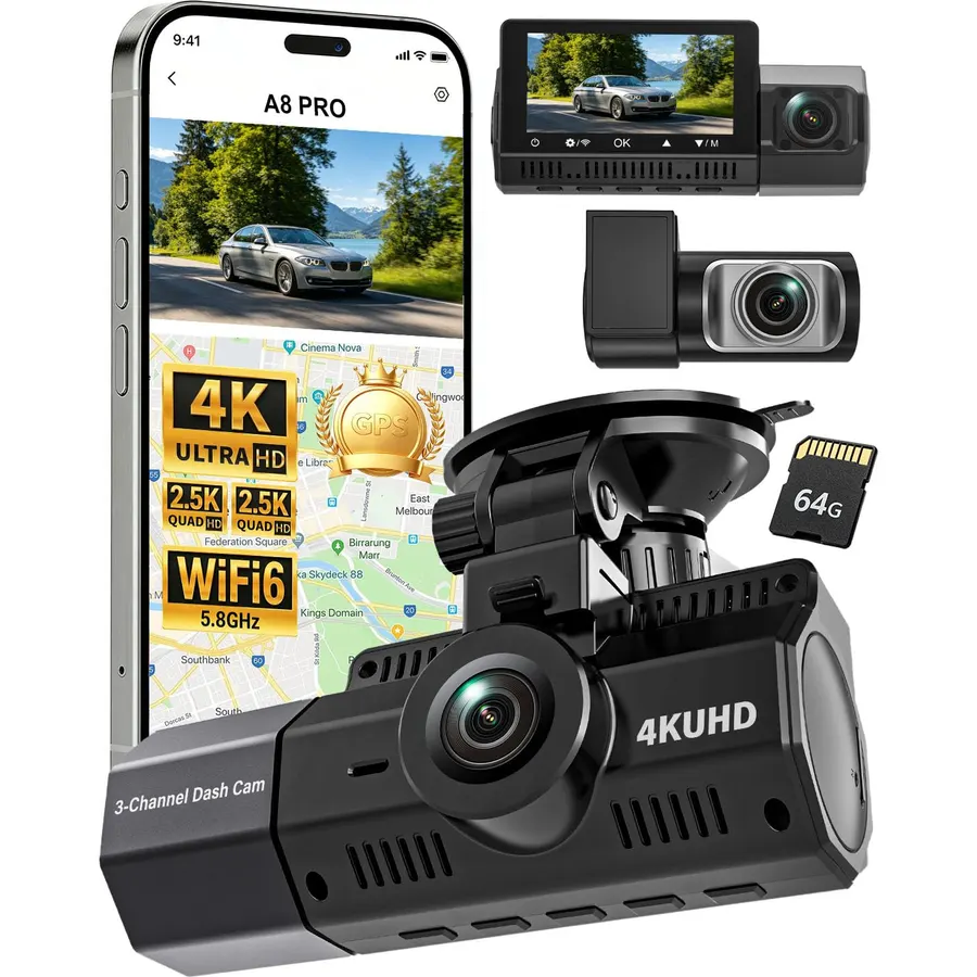 3 Channel Dash Cam Front and Rear Inside for Rideshare & Taxi