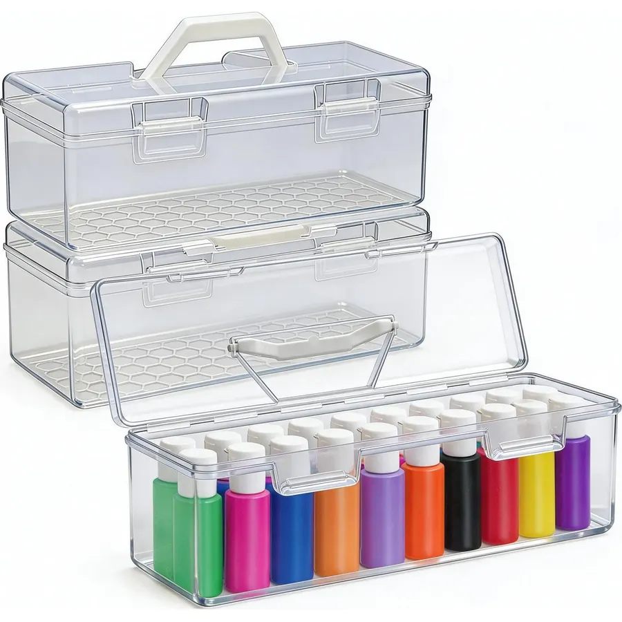3 Pcs Acrylic Stackable Storage Box with Carry Handle for Painting Supplies