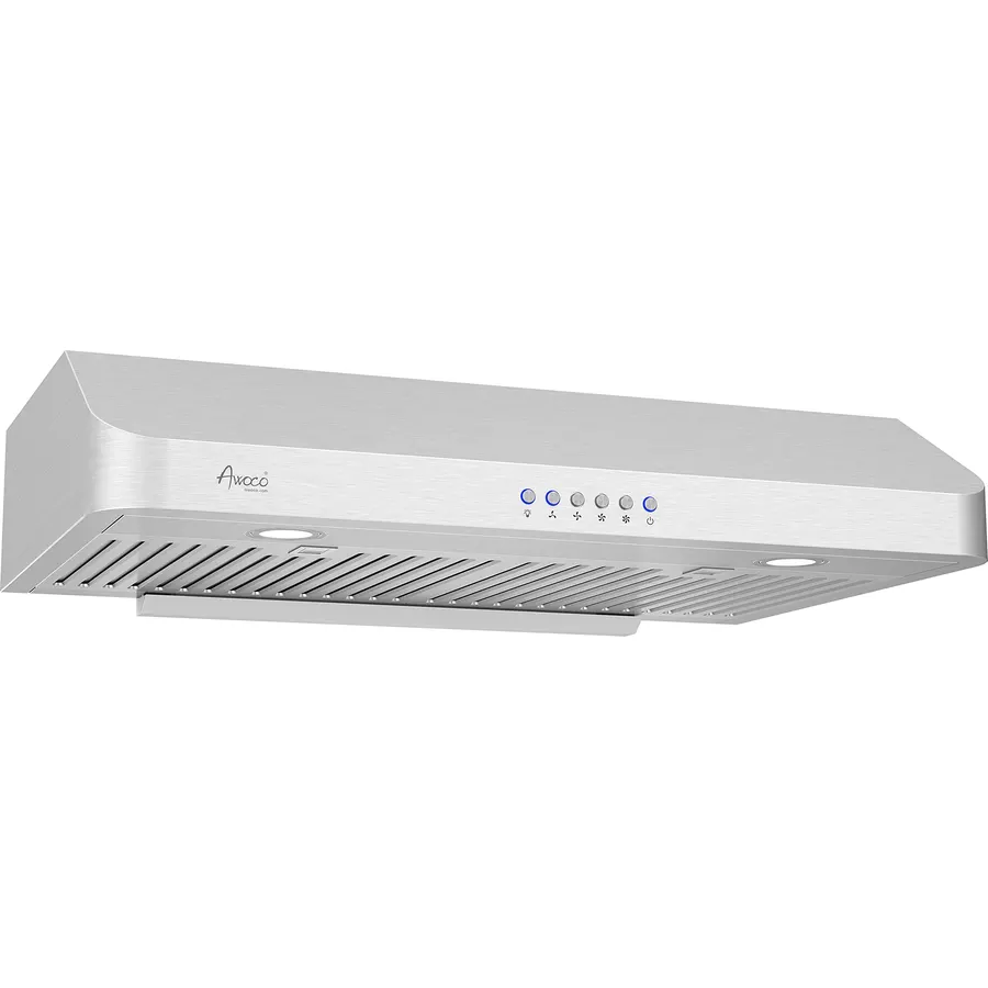 30" Under Cabinet Range Hood with 6" Round Top & 3-1/4"x10" Top/Rear Vent