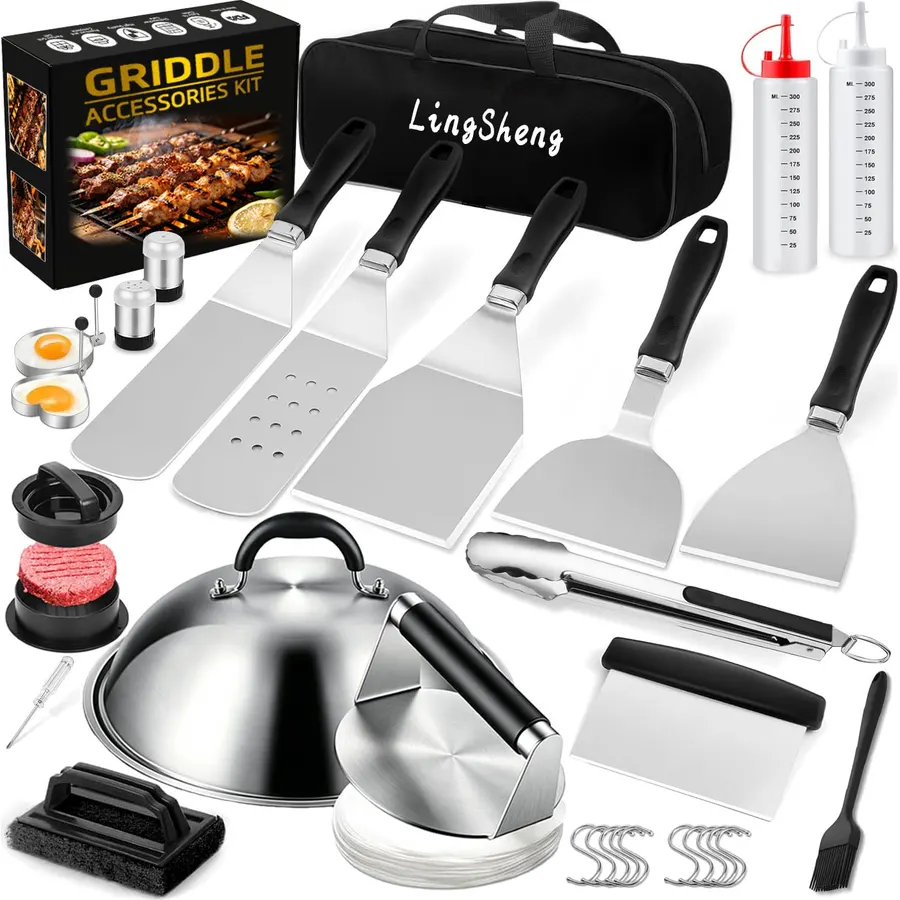 31pcs Griddle Accessories Kit for Blackstone,Professional Hibachi Flat Top Grill Tools,Enlarged Spatula Gift Set with Basting Cover,Burger Press Patty Maker for Outdoor BBQ Teppanyaki,BBQ Tool Set