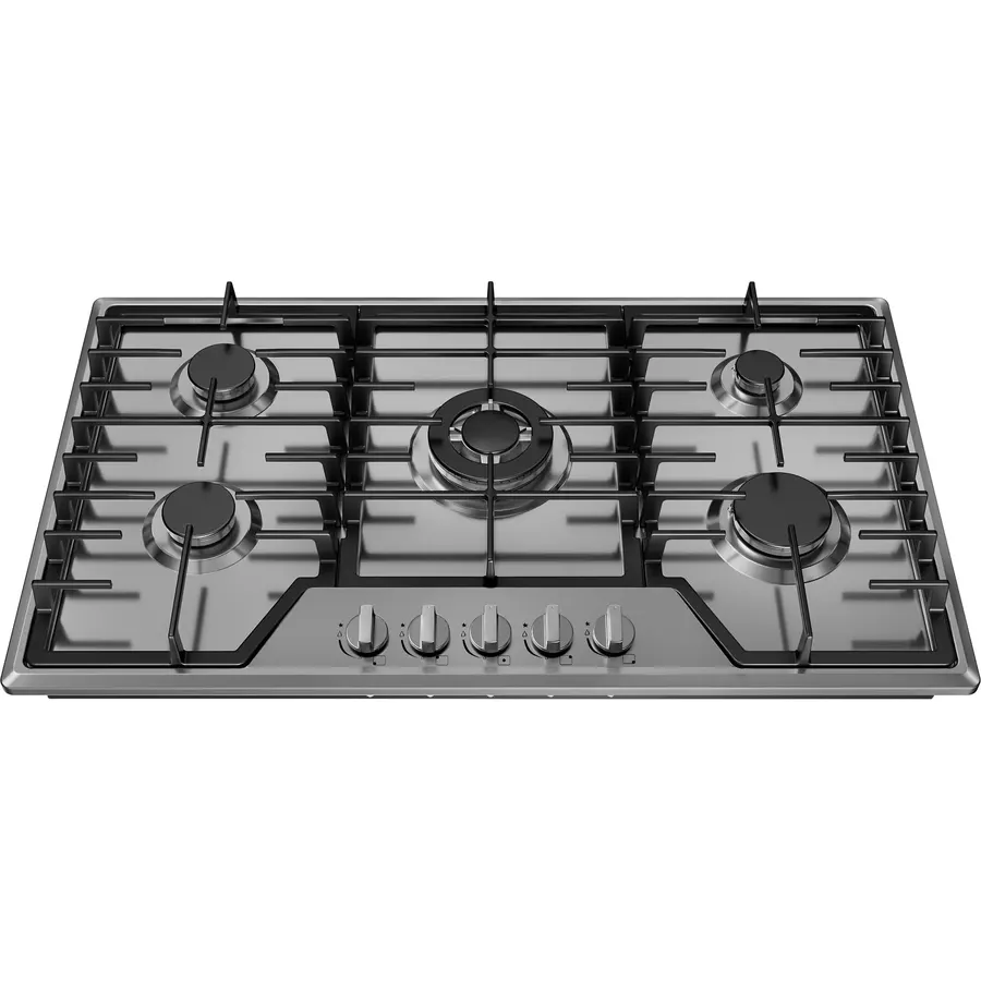 36 Inch Gas Cooktop Stainless Steel with 5 Sealed Burners, Drop-in Stovetop with Cast Iron Grates, NG/LPG Convertible, 38000 BTU