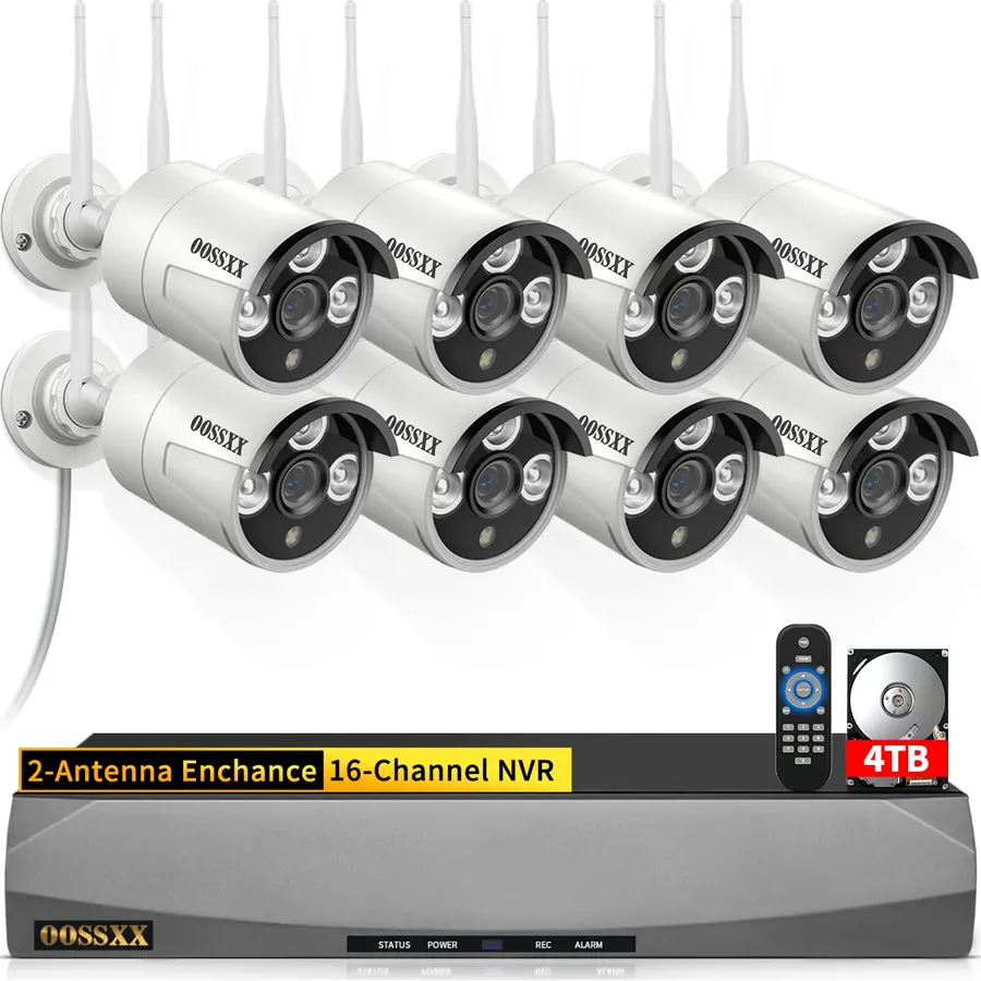 3MP Wireless Security Camera System 8 WiFi Cameras 4TB HDD 60 Days Storage