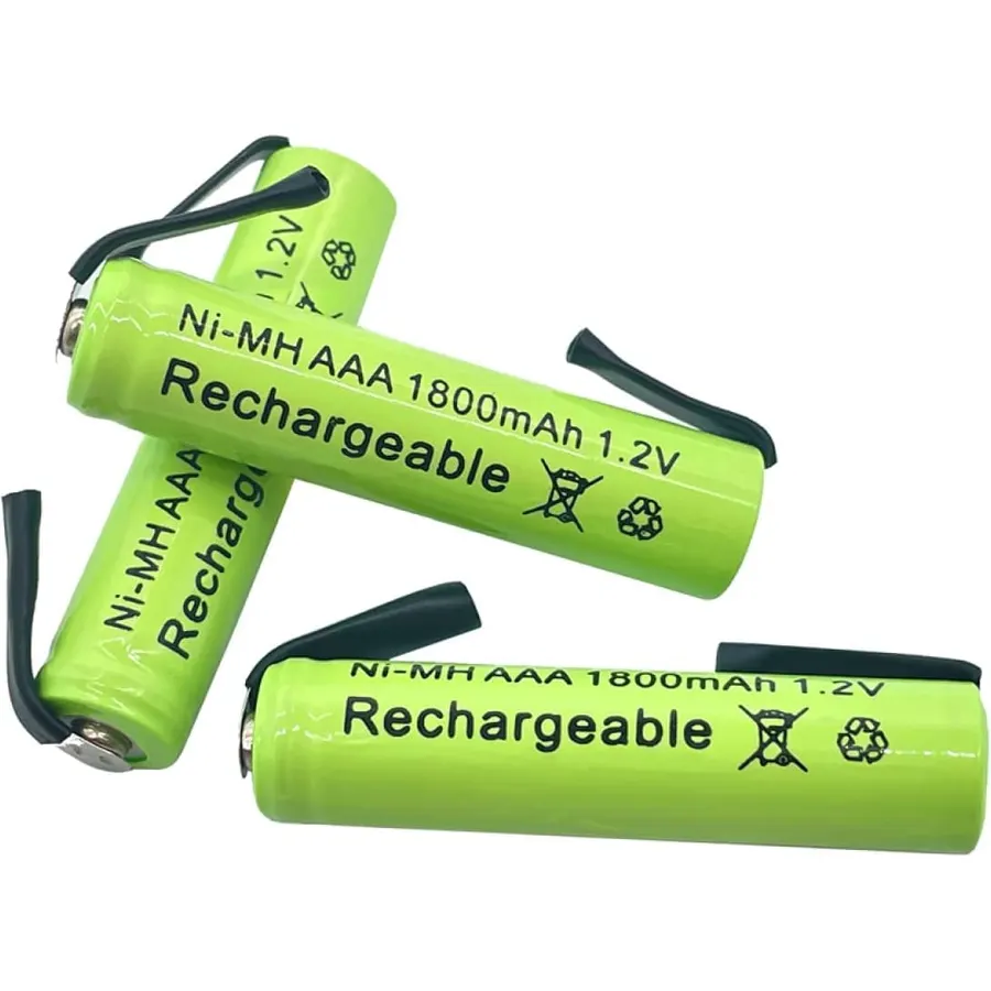 【3pcs】 AAA 1800mAh 1.2V Ni-MH with Solder Tabs Rechargeable Battery Cell, for Electric Shaver, Razor, Toothbrush (AAA Battery Size: 10.5×44.5mm)