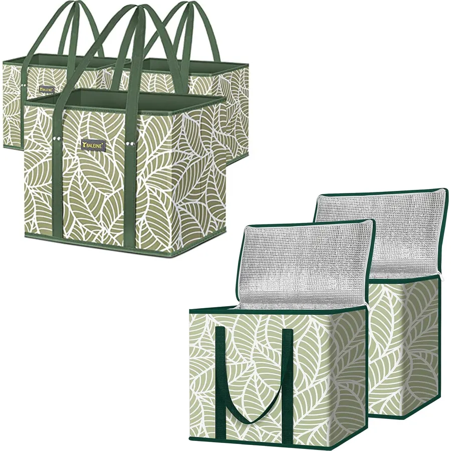 BALEINE 3Pk Reusable Grocery Bags, Foldable Shopping Bags for Groceries with Reinforced Bottom & Handles (Patriot Celebration) (Pack of 10)