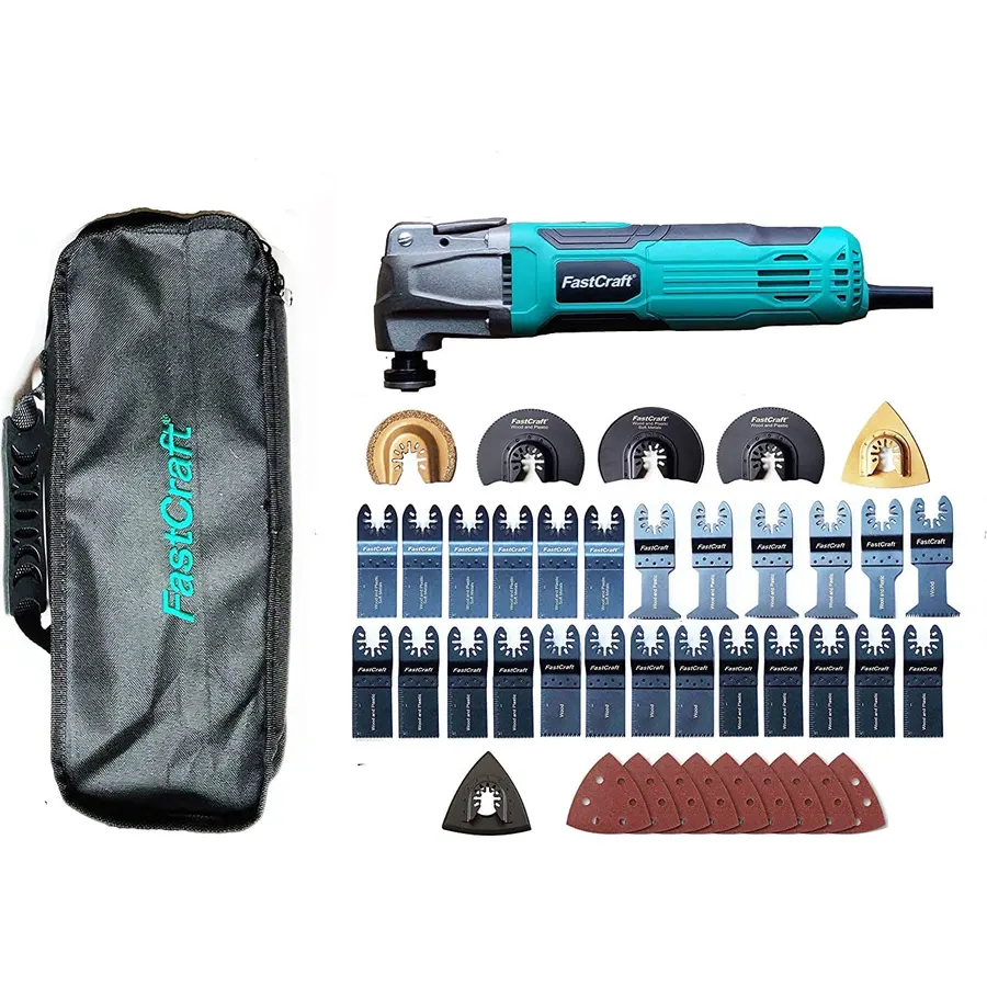 42pc Oscillating Tool FastCraft Multi Tool Kit - New PRO 5.0A Peak Power/Keyless Fast Blade Change + 40pc Blades Sanders Bulk All in Nylon Carrying Bag