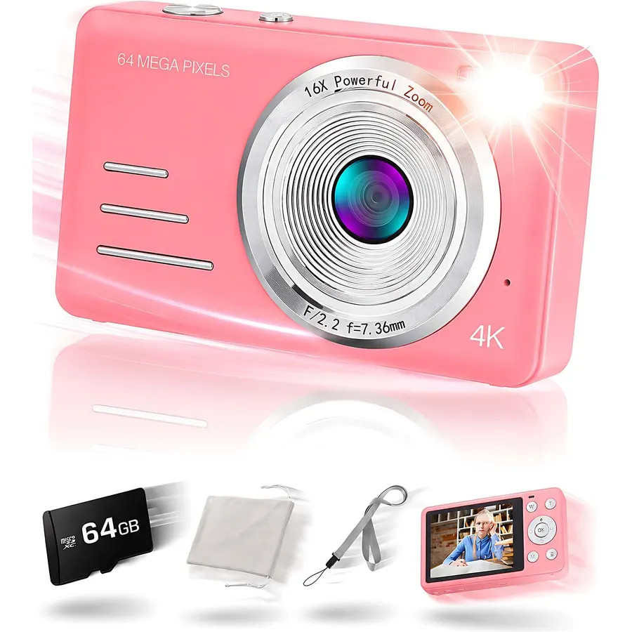 4K Digital Camera,48MP Point and Shoot Camera with 32G Card, Dual-Screen Kids' Camera with 18x Zoom, Compact Vlog Camera Pocket Birthday Gift for Kids,Beginners,Travel,Best Friends