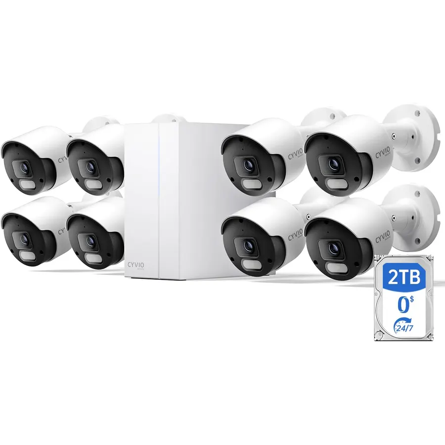 4K PoE Turret Camera System, Metal Housing, 2TB HDD NVR, 8-Cam Kit