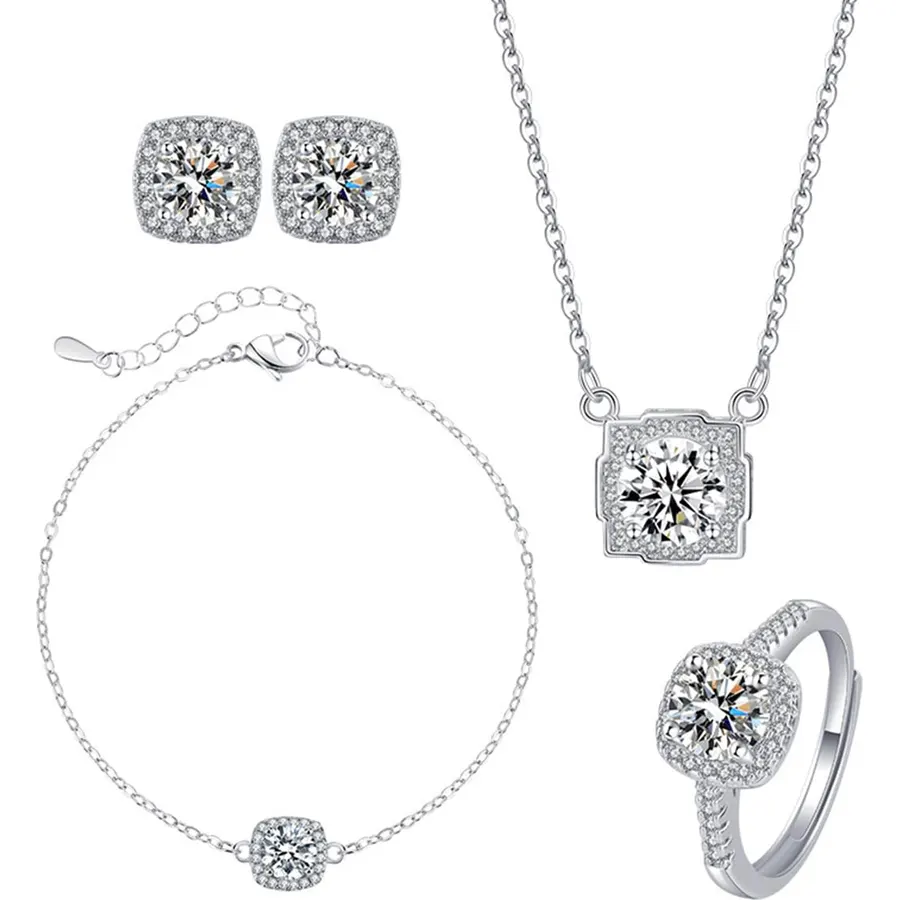 Hicarer Bridal Teardrop Cluster Crystal Jewelry Set Women