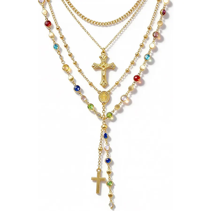 Ursteel Dainty Lariat Necklace for Women, 14K Gold Plated Y-Shaped Long Necklace Layered Drop Necklaces Pearl Cross Clover Cubic Zirconia Charm Necklaces Jewelry Gifts for Women