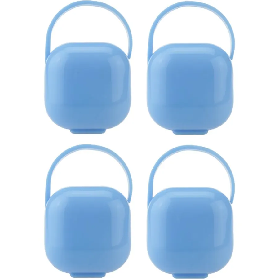 4pcs Pacifier Storage Case Portable Blue Plastic Box with Carry Loop