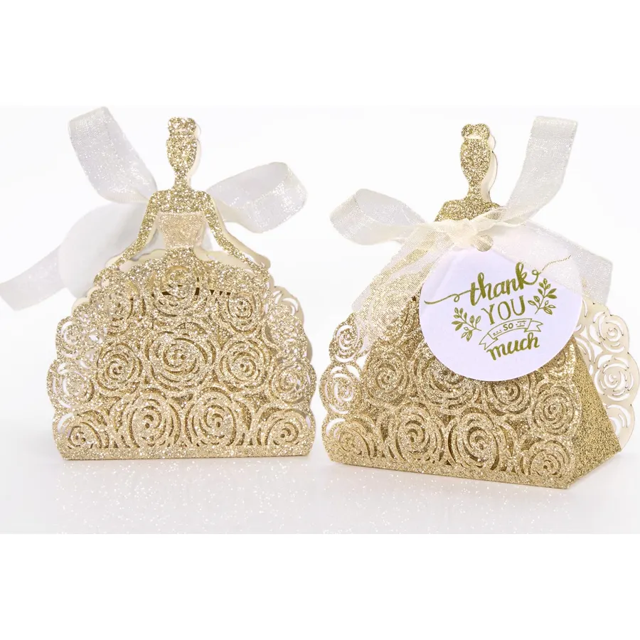 50 PCS Gold Girl Rose Dress Favor Boxes Laser Cut Thank You Gifts Favor Box