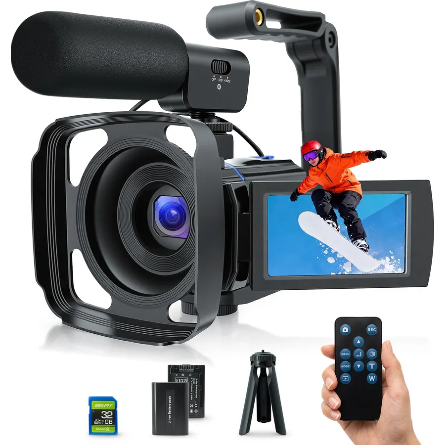 4K Video Camera Camcorder 96MP UHD Vlogging Camera for YouTube 18X Digital Zoom 3.0 IPS 270° Rotation Touch Screen Video Recorder with Remote Control, Night Vision, 32GB Card, 2 Batteries