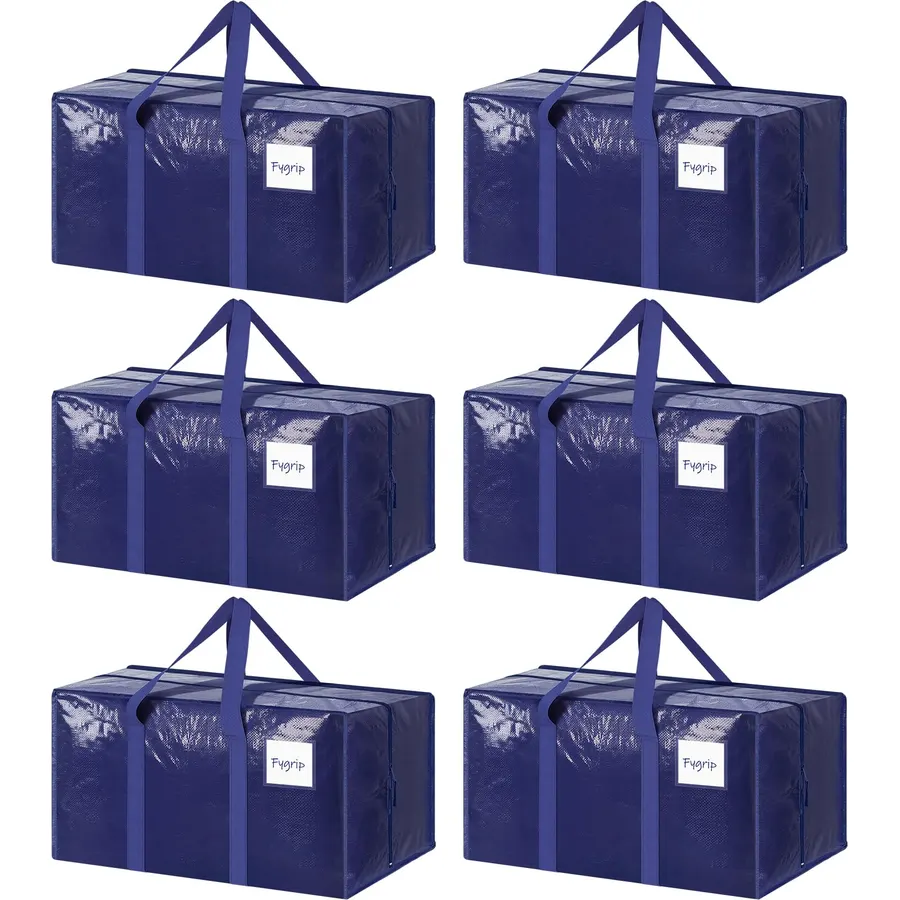 8 Pack Extra Heavy Duty Large Moving Bags with Strong Zipper & Carrying Handles, Sturdy Clothes Storage Bags Totes Bins, Packing Bag Move Boxes College Moving Supplies, Dark Blue - 24 gal