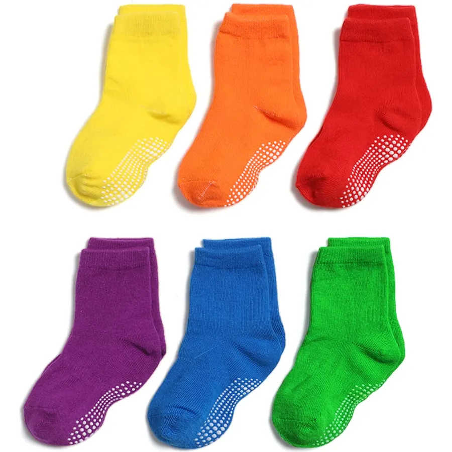 6 Pairs Non Slip Cozy Warm Crew Socks with Grips for Baby Infant Toddler Kids Boys Girls