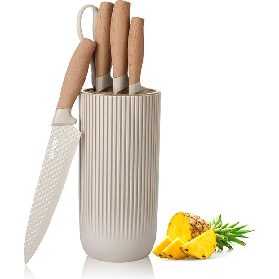 6-Pieces Kitchen Knife Set for Chef,Wooden Coating Knife Set, Stainless Steel Non-stick Non-slip Super Sharp Blade Chef Knife Block Set with Block Suitable for Gift